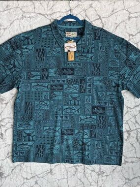 CRAZY SHIRTS  Hawaiian Polo Shirt NWT Men’s XXL Day’s Catch Blue Green Black